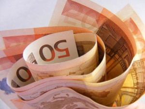 A bunch of Euro banknotes