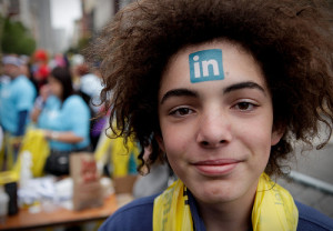 linkedin logo on a boy face