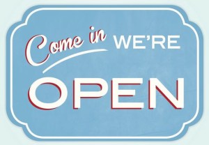"We're Open" sign
